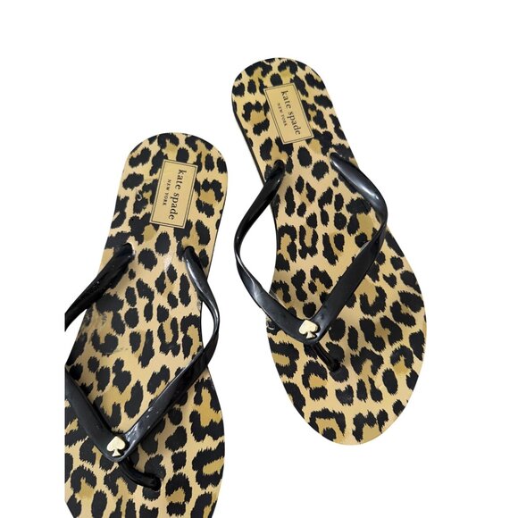 KATE SPADE Black Leopard Print Flip Flops Sandals Size Medium - 7/8 NEW NWOT - Picture 4 of 7
